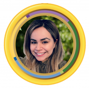 Image of Jennifer Padron, Multicultural Services Coordinator, Pathfinder, center of Pathfinder's branded graphic.
