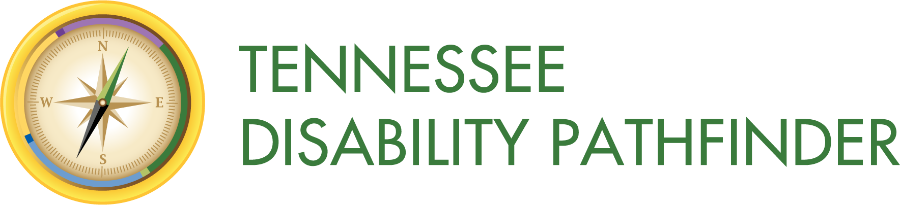 Compass to the left of green text, "TENNESSEE DISABILITY PATHFINDER