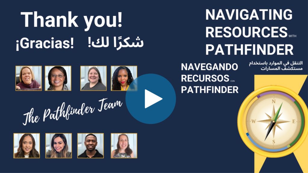 A Tennessee Disability Pathfinder webinar graphic in dark green with angled geometric accents and a city buildings texture. Top left: Pathfinder compass logo with text “TENNESSEE DISABILITY PATHFINDER.” Main title in large white text: “Navigating Resources with Pathfinder.”