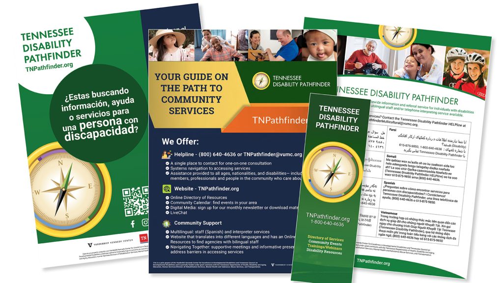 four Pathfinder print materials on white background